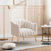 Poltrona Decorativa Sala de Estar Recepção Senna Linho Bege - Amarena Móveis