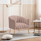 Poltrona Decorativa Sala de Estar Recepção Senna Linho Rosê - Amarena Móveis