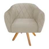 Poltrona Grazi Base Giratória de Madeira Suede Bege - Amarena Móveis