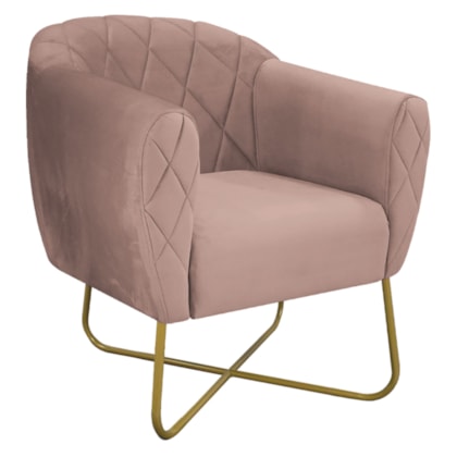 Poltrona Grazi Base X Dourada Linho Rosê - Amarena Móveis