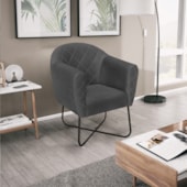 Poltrona Grazi Base X Preta Linho Cinza Escuro - Amarena Móveis