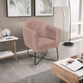 Poltrona Grazi Base X Preta Linho Rosê - Amarena Móveis