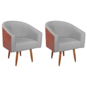 Poltrona Jade Decorativa Moderna Sala de Estar Quarto Escritório Conforto Corano Nozes e Bouclé Pés Palito Cinza