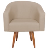 Poltrona Jade Decorativa Moderna Sala de Estar Quarto Escritório Conforto Corano Nozes e Linho Pés Palito Bege