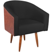 Poltrona Jade Decorativa Moderna Sala de Estar Quarto Escritório Conforto Corano Nozes e Linho Pés Palito Preto