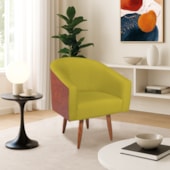 Poltrona Jade Decorativa Moderna Sala de Estar Quarto Escritório Conforto Corano Nozes e Suede Pés Palito Amarelo