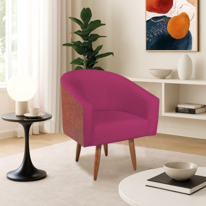 Poltrona Jade Decorativa Moderna Sala de Estar Quarto Escritório Conforto Corano Nozes e Suede Pés Palito Pink