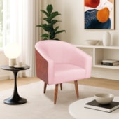 Poltrona Jade Decorativa Moderna Sala de Estar Quarto Escritório Conforto Corano Nozes e Suede Pés Palito Rosa Bebê