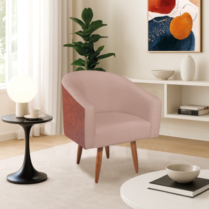 Poltrona Jade Decorativa Moderna Sala de Estar Quarto Escritório Conforto Corano Nozes e Suede Pés Palito Rosê