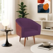 Poltrona Jade Decorativa Moderna Sala de Estar Quarto Escritório Conforto Corano Nozes e Suede Pés Palito Roxo