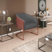 Poltrona Luiza Base de Ferro Bronze Corano Nozes e Linho Cinza Escuro- AM Decor