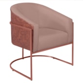 Poltrona Luiza Base de Ferro Bronze Corano Nozes e Linho Rosê - AM Decor