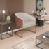 Poltrona Luiza Base de Ferro Dourado Corano Nozes e Linho Bege - AM Decor