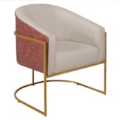 Poltrona Luiza Base de Ferro Dourado Corano Nozes e Linho Bege - AM Decor