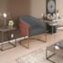 Poltrona Luiza Base de Ferro Dourado Corano Nozes e Linho Cinza Escuro - AM Decor