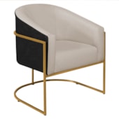 Poltrona Luiza Base de Ferro Dourado Factor Preto e Linho Bege - Amarena Móveis