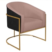 Poltrona Luiza Base de Ferro Dourado Factor Preto e Linho Rosê - Amarena Móveis