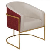 Poltrona Luiza Base de Ferro Dourado Factor Vermelho e Linho Bege - Amarena Móveis