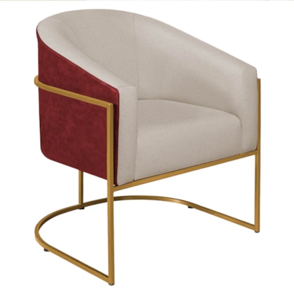 Poltrona Luiza Base de Ferro Dourado Factor Vermelho e Linho Bege - Amarena Móveis