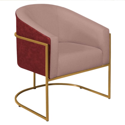 Poltrona Luiza Base de Ferro Dourado Factor Vermelho e Linho Rosê - Amarena Móveis