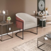 Poltrona Luiza Base de Ferro Preto Corano Nozes e Linho Bege - AM Decor