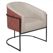Poltrona Luiza Base de Ferro Preto Corano Nozes e Linho Bege - AM Decor