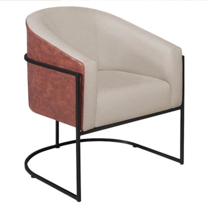 Poltrona Luiza Base de Ferro Preto Corano Nozes e Linho Bege - AM Decor
