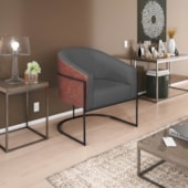 Poltrona Luiza Base de Ferro Preto Corano Nozes e Linho Cinza Escuro - AM Decor