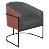 Poltrona Luiza Base de Ferro Preto Corano Nozes e Linho Cinza Escuro - AM Decor