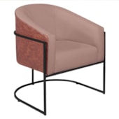Poltrona Luiza Base de Ferro Preto Corano Nozes e Linho Rosê - AM Decor