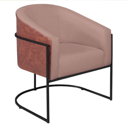 Poltrona Luiza Base de Ferro Preto Corano Nozes e Linho Rosê - AM Decor