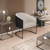 Poltrona Luiza Base de Ferro Preto Factor Preto e Linho Bege - Amarena Móveis