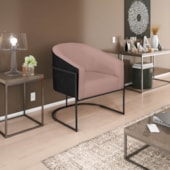 Poltrona Luiza Base de Ferro Preto Factor Preto e Linho Rosê - Amarena Móveis