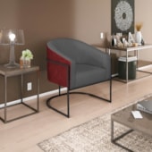 Poltrona Luiza Base de Ferro Preto Factor Vermelho e Linho Cinza Escuro - Amarena Móveis