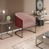Poltrona Luiza Base de Ferro Preto Factor Vermelho e Linho Rosê - Amarena Móveis