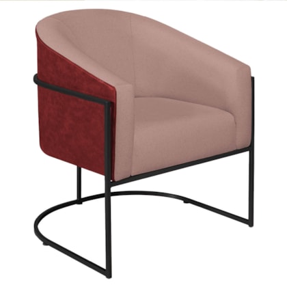 Poltrona Luiza Base de Ferro Preto Factor Vermelho e Linho Rosê - Amarena Móveis