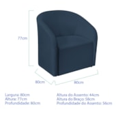 Poltrona Luxo Decorativa Luiza Max Suede Azul Marinho