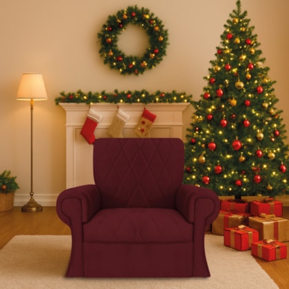 Poltrona Natalina Papai Noel Santa Claus Suede Bordô