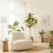 Poltrona Orgânica Luxo Recepção Lótus Bouclé Branco