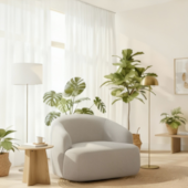 Poltrona Orgânica Luxo Recepção Lótus Bouclé Cinza 