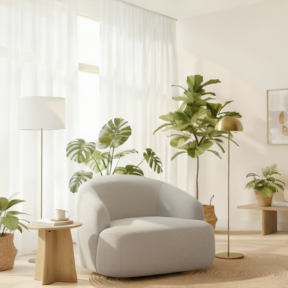 Poltrona Orgânica Luxo Recepção Lótus Bouclé Cinza 