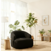 Poltrona Orgânica Luxo Recepção Lótus Bouclé Preto