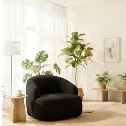 Poltrona Orgânica Luxo Recepção Lótus Bouclé Preto