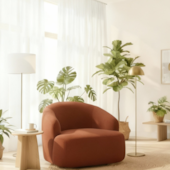 Poltrona Orgânica Luxo Recepção Lótus Bouclé Terracota