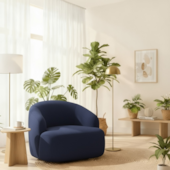 Poltrona Orgânica Luxo Recepção Lótus Linho Azul Royal