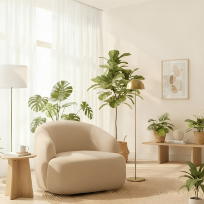 Poltrona Orgânica Luxo Recepção Lótus Linho Bege