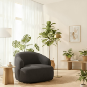 Poltrona Orgânica Luxo Recepção Lótus Linho Cinza Escuro