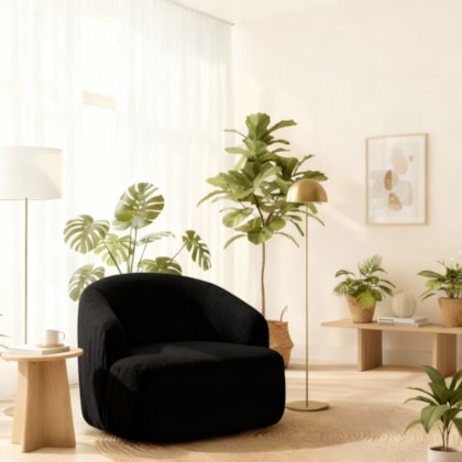 Poltrona Orgânica Luxo Recepção Lótus Linho Preto