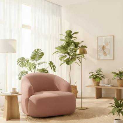 Poltrona Orgânica Luxo Recepção Lótus Linho Rosê