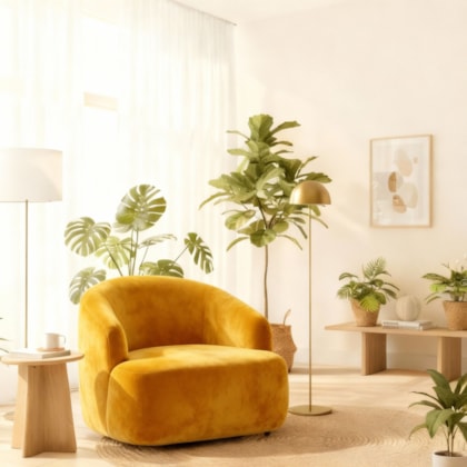 Poltrona Orgânica Luxo Recepção Lótus Suede Amarelo